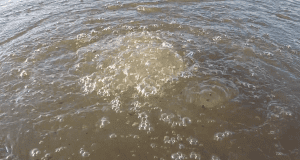 Bubbling methane lake