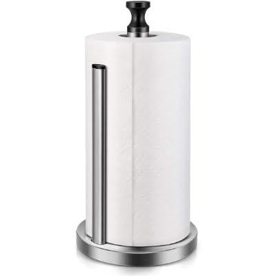 SRIWATANA Kitchen Paper Towel Holder Black Paper Towel Rack SimplyTear Paper Towel Stand with Weighted Base Grinding Sand Surface 