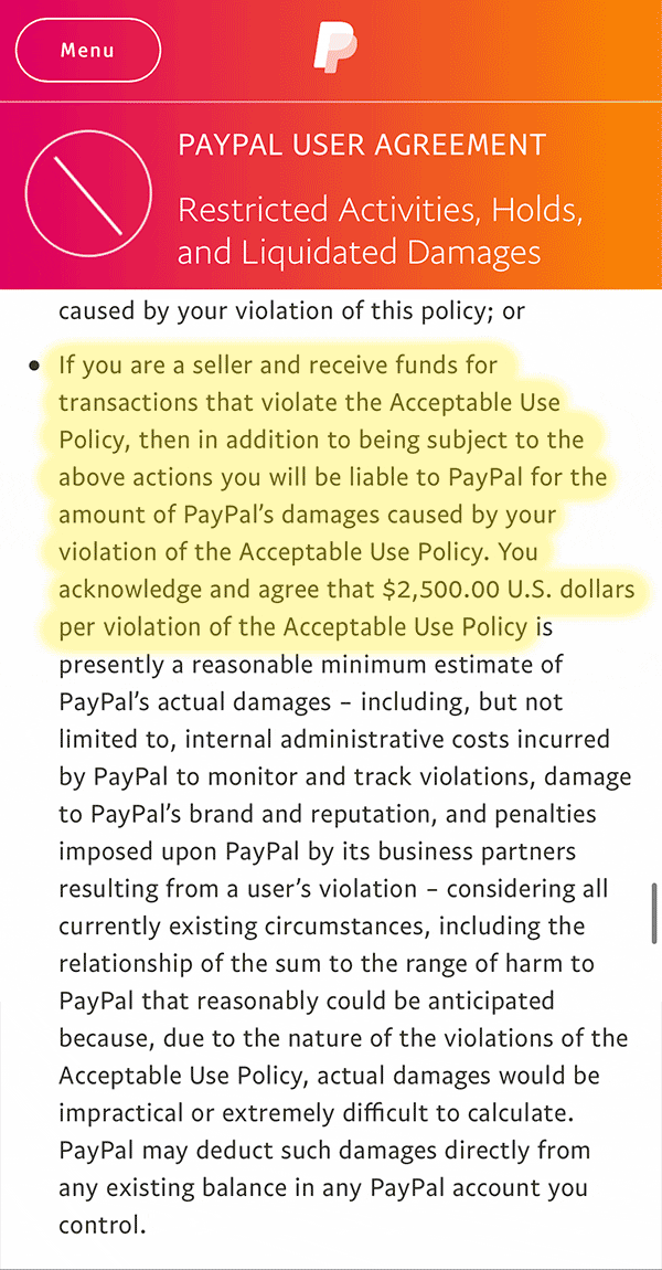 Condiciones de servicio de PayPal
