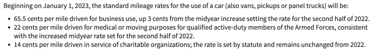 standard mileage rates for 2023