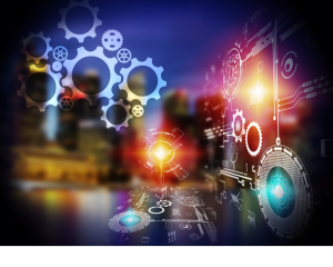 A design indicating the work of innovators using gears, engineering blueprints, and lights that indicate new ideas. A design indicating the work of innovators using gears, engineering blueprints, and lights that indicate new ideas.