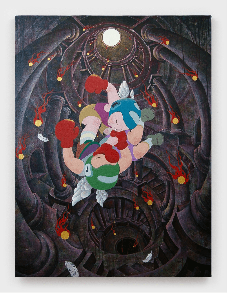 Angela Wei. “Descent from Babel,” 2024. Acrylic on canvas. Courtesy of the artist.