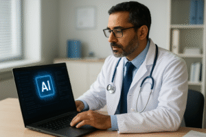 Physician on computer