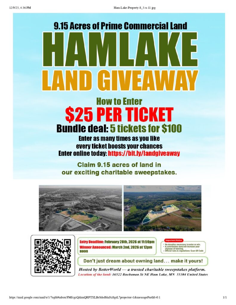 Win Commercial Land in Ham Lake, Minnesota: Fleet Star's Charitable Sweepstakes 1 Image 1