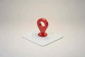 3D location pin on a minimal map tile with soft ripples, symbolizing precise local SEO optimization.