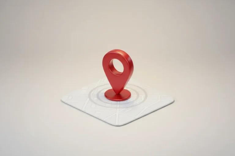 3D location pin on a minimal map tile with soft ripples, symbolizing precise local SEO optimization.