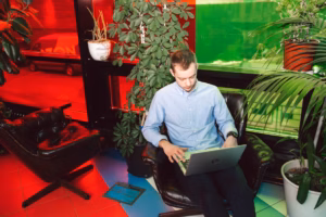 close-up of focused entrepreneur reviewing business metrics