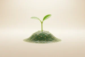 Green sprout emerging from a subtle network of connected nodes, symbolizing unexpected growth through social media algorithm insights.
