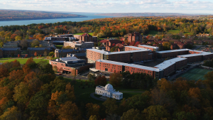 Aerial view of Cornell University buildings and the surrounding campus