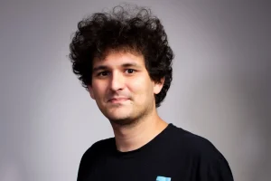 Sam Bankman-Fried wearing a black FTX T-shirt in a portrait photographed for Fortune
